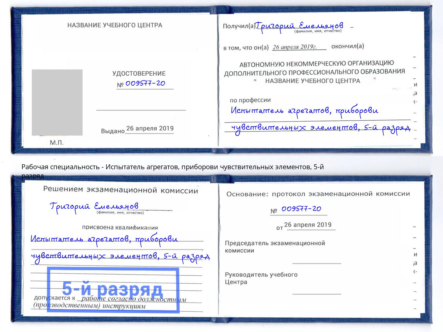 корочка 5-й разряд Испытатель агрегатов, приборови чувствительных элементов Волгодонск