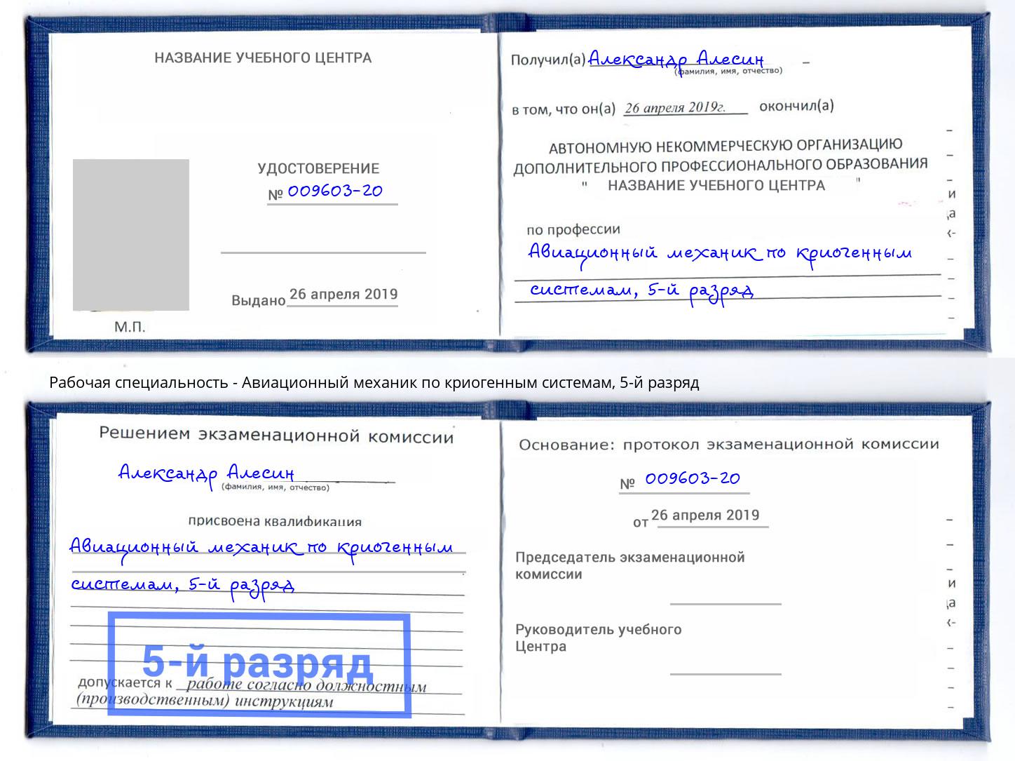 корочка 5-й разряд Авиационный механик по криогенным системам Волгодонск