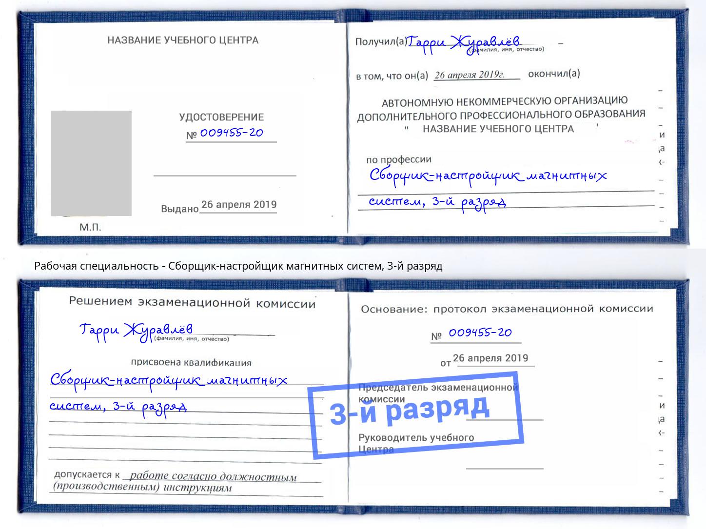 корочка 3-й разряд Сборщик-настройщик магнитных систем Волгодонск