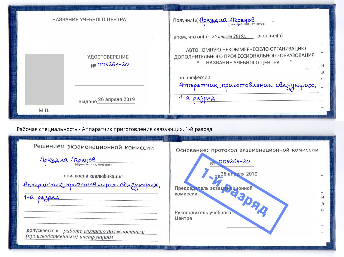 корочка 1-й разряд Аппаратчик приготовления связующих Волгодонск