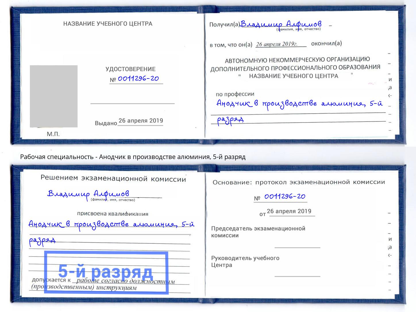 корочка 5-й разряд Анодчик в производстве алюминия Волгодонск