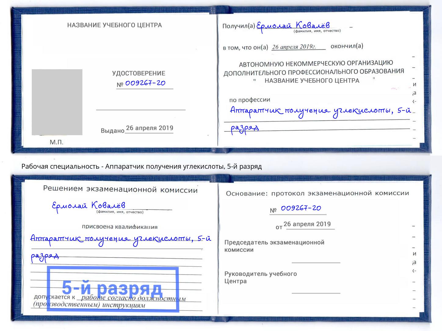 корочка 5-й разряд Аппаратчик получения углекислоты Волгодонск