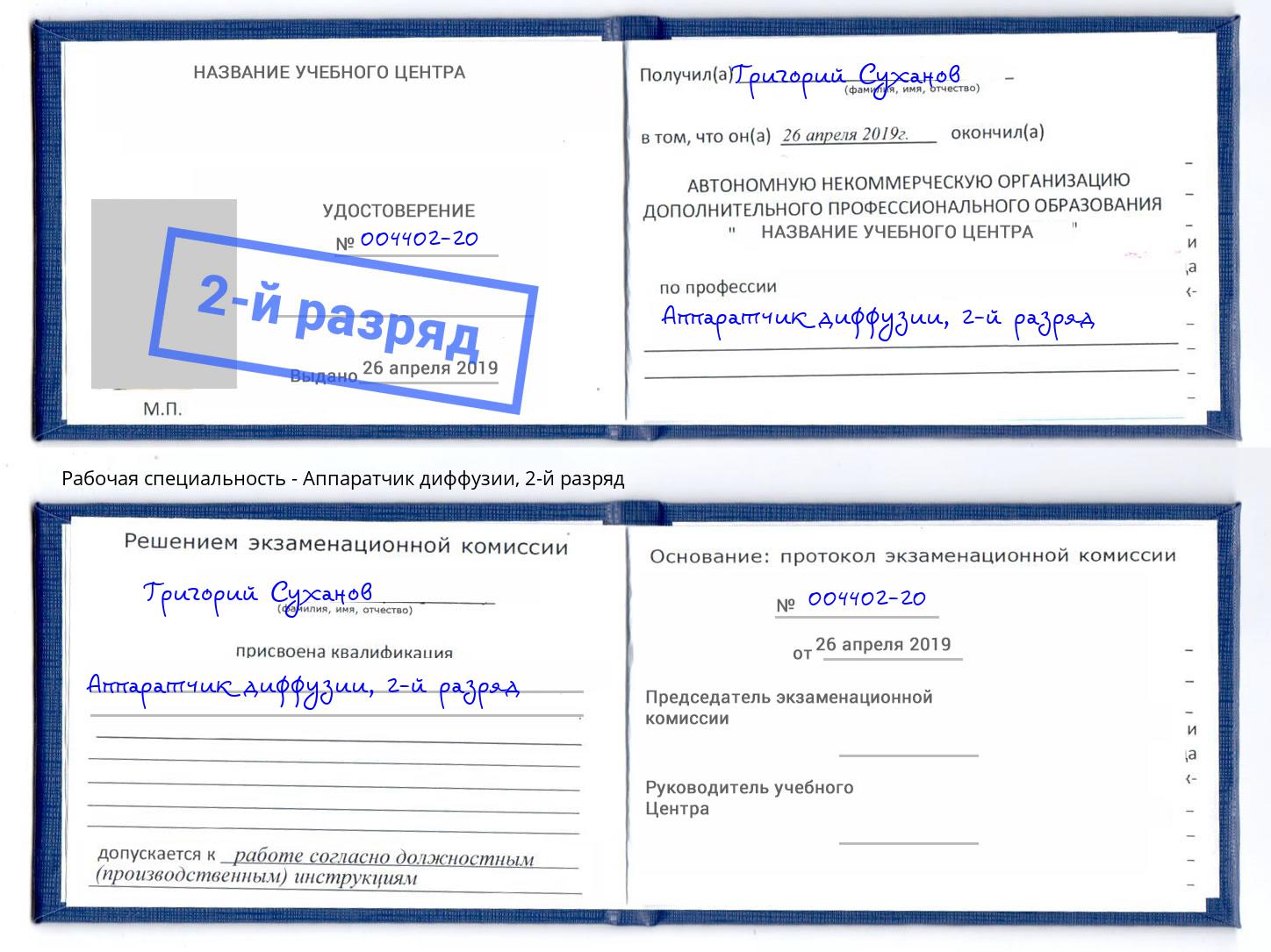 корочка 2-й разряд Аппаратчик диффузии Волгодонск